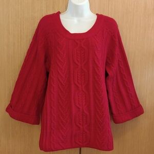 Dark Red 3/4 Sleeve Cable Knit Sweater SZ XL By Coldwater Creek.